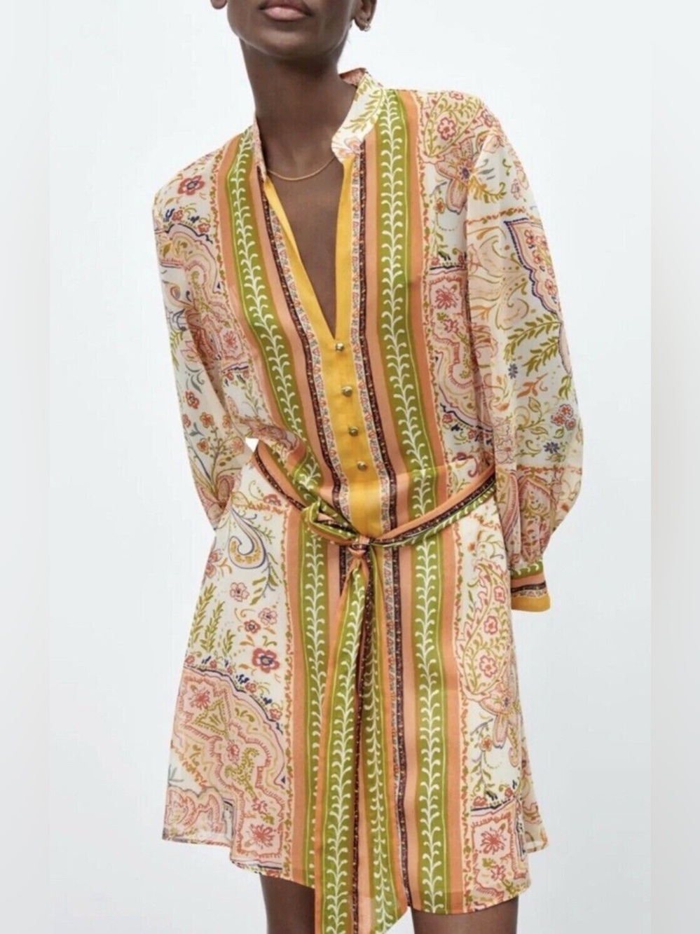 Zara floral and paisley print mini shirt dress size small NWT